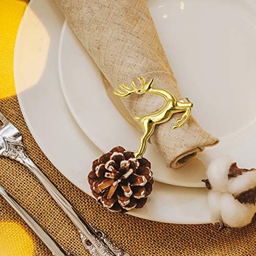 Christmas Napkin Rings Decoration 12 Pcs, Rhinestone Elk Snowflake Napkin Rings Holders for Wedding Birthday Party Dinner Supplies (Gold，Silver) - Thumbnail 2