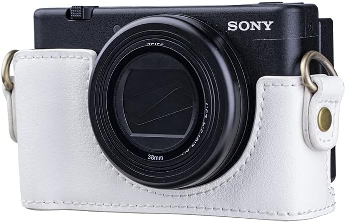Miniatura 8 de Premium PU cuero FullBody cámara caso bolsa cubierta para Sony ZV-1 ZV1 con correa para el cuello (blanco)