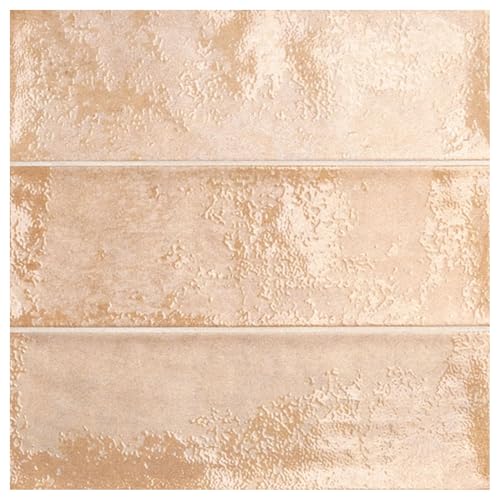 Tenedos HTCMS 4x12 Warm Peach Ceramic Subway Tile, Matte Glazed Rustic Wall Tile for Kitchen Backsplash Bathroom Shower Accent Wall (3 Pieces - 1 Sqft)