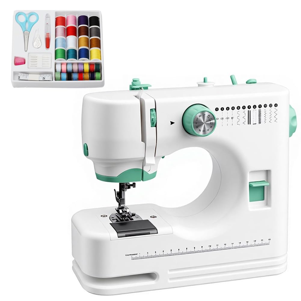 LOMUG Máquina de coser eléctrica, mini máquina de coser portátil para principiantes y uso doméstico, juego de máquina de coser con accesorios de costura, ideal para manualidades, ropa, fundas de