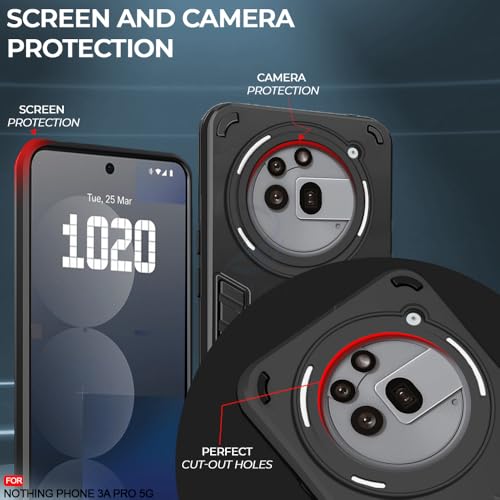 Image of AESTMO Nothing Phone 3A Pro 5G Back Case Cover | Tough Armor Bumper | Ring Holder & Kickstand in-Built | 360 Degree Protection Cover for Nothing Phone 3A Pro 5G (Black)