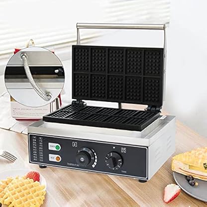 Kommerzielle Waffelmaschine Aus Edelstahl 1550W Profi Waffle Maker Machine, MultifunktionsgeräT Waffle Machine, Antihaftpfanne Belgisches Waffeleisen Waffelmaschine, Zeit- Und Temperaturkontrolle – Bild 6