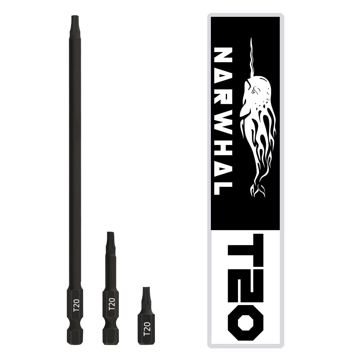T20 Torx Bit Set (3 Pack) Includes Extra Long 6 Inch, 2 Inch, and 1 Inch Torx Star Bit - Hex Shank & Magnetic Tipped