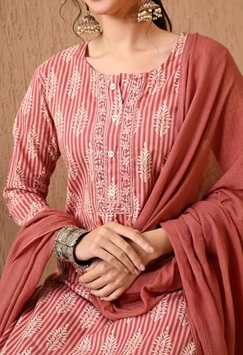 Image of Amazon Brand - Tavasya Women's Cotton Printed Kurta Set with Dupatta and Straight Pants | Salwar Suit | Ethnic Wear for Festive, Casual & Office Use