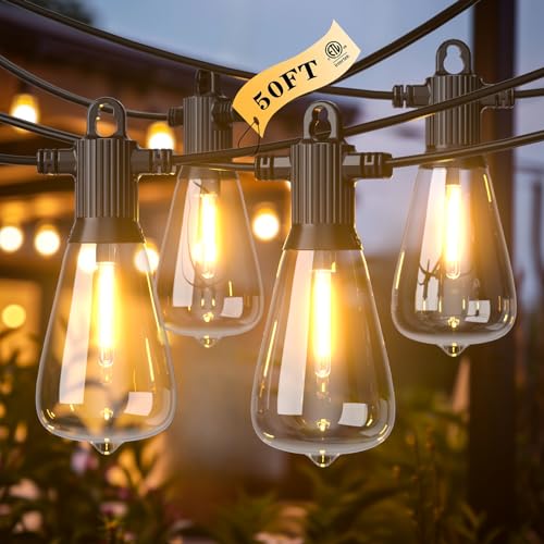 Kawaya 50ft Outdoor String Lights with 25+2 Edison Bulbs