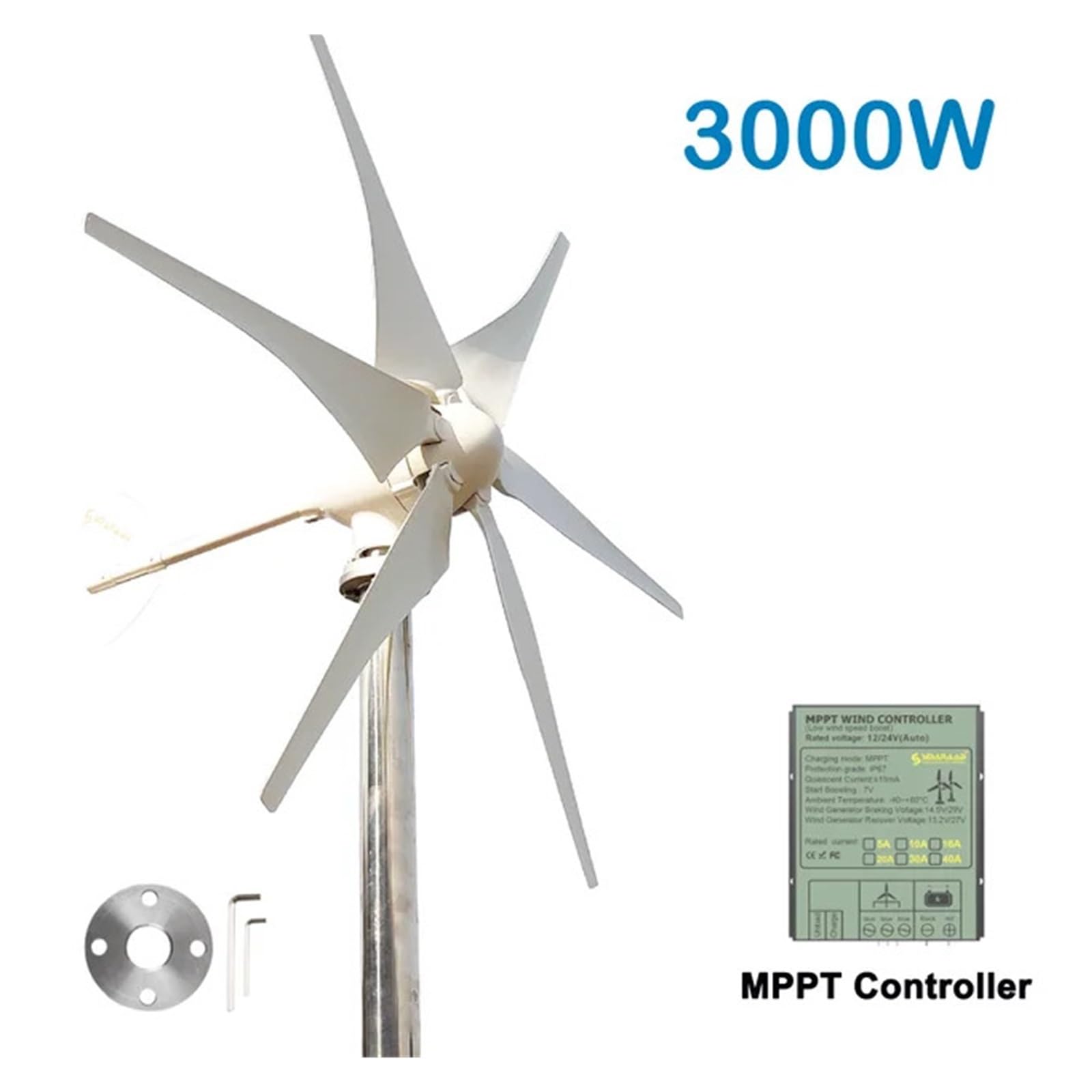 Éolienne 3000W 12V/24V/48V – 3 Pales – Avec Contrôleur – Générateur Pour Maison Ou Jardin