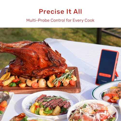 Image of Wireless Bluetooth Meat Thermometer Digital, Standalone Base, WiFi Unlimited Range, AI guided cooking, 6 Sensors with ± 0.18F Accuracy, 2 Probes for Kitchen, BBQ, Grill, Oven, Smoker (X Pro)