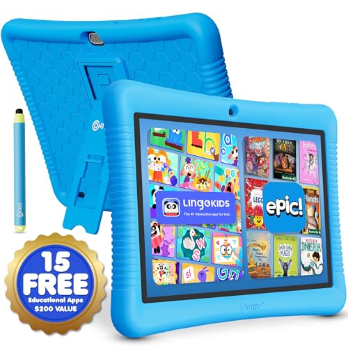 Image of Contixo K102 10 inch Kids Tablet Bundle - HD Learning Tablet & Sleeve Bag for Kids Ages 3-7, Includes Learning Educational Apps, Parental Controls, Android, Dual Camera - Blue