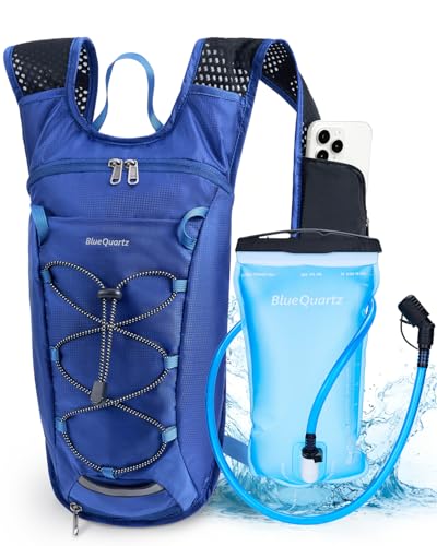 Blue Quartz Mochila De Hidratação Com Reservatório Água 2 Litros, Para Trilhas, Mulheres E Homens, Leve Ciclismo, Bolso Celular Bolsa Rede Capacete, Corrida Esqui