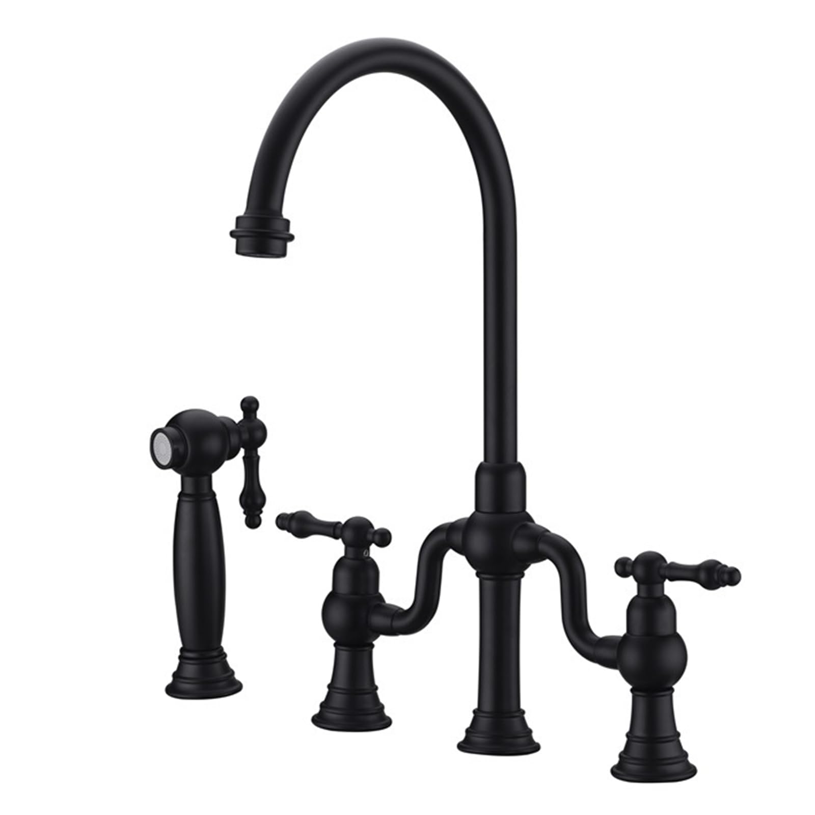 ZYCHSJXA Kitchen Tap Brass with Side Sprayer Sink Bridge Mixer Double Handle 4 Holes,Black