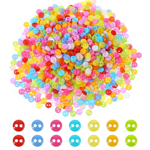 Botões pequenos para trabalhos manuais, 1000 mini botões de cores mistas de 6 mm, redondos, 2 orifícios, botões de costura, belos botões coloridos para artesanato, álbuns de recortes, decoração