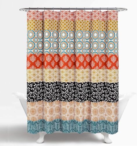 Image of Lush Decor Shower Curtain, Turquoise & Orange | Bohemian Stripe | 72 inchW x 72 inchL | Pack of 6