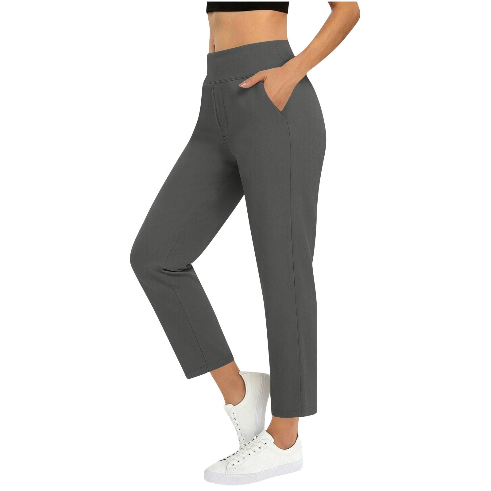 Pantaloni da yoga da donna, taglie forti, leggings elasticizzati a vita alta, comodi, con tasche, vestibilità dritta, per fitness, palestra, allenamento, uso quotidiano