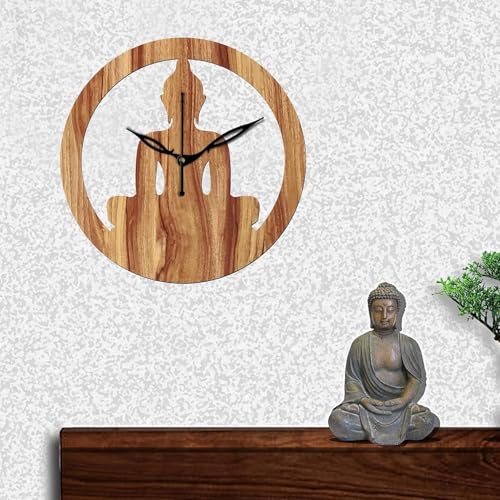 Image of SKYVILLA 12 Inch Wooden MDF Buddha Analog Wall Clock | Silent Quartz Movement | Lightweight Without Glass Design for Home Living Room.