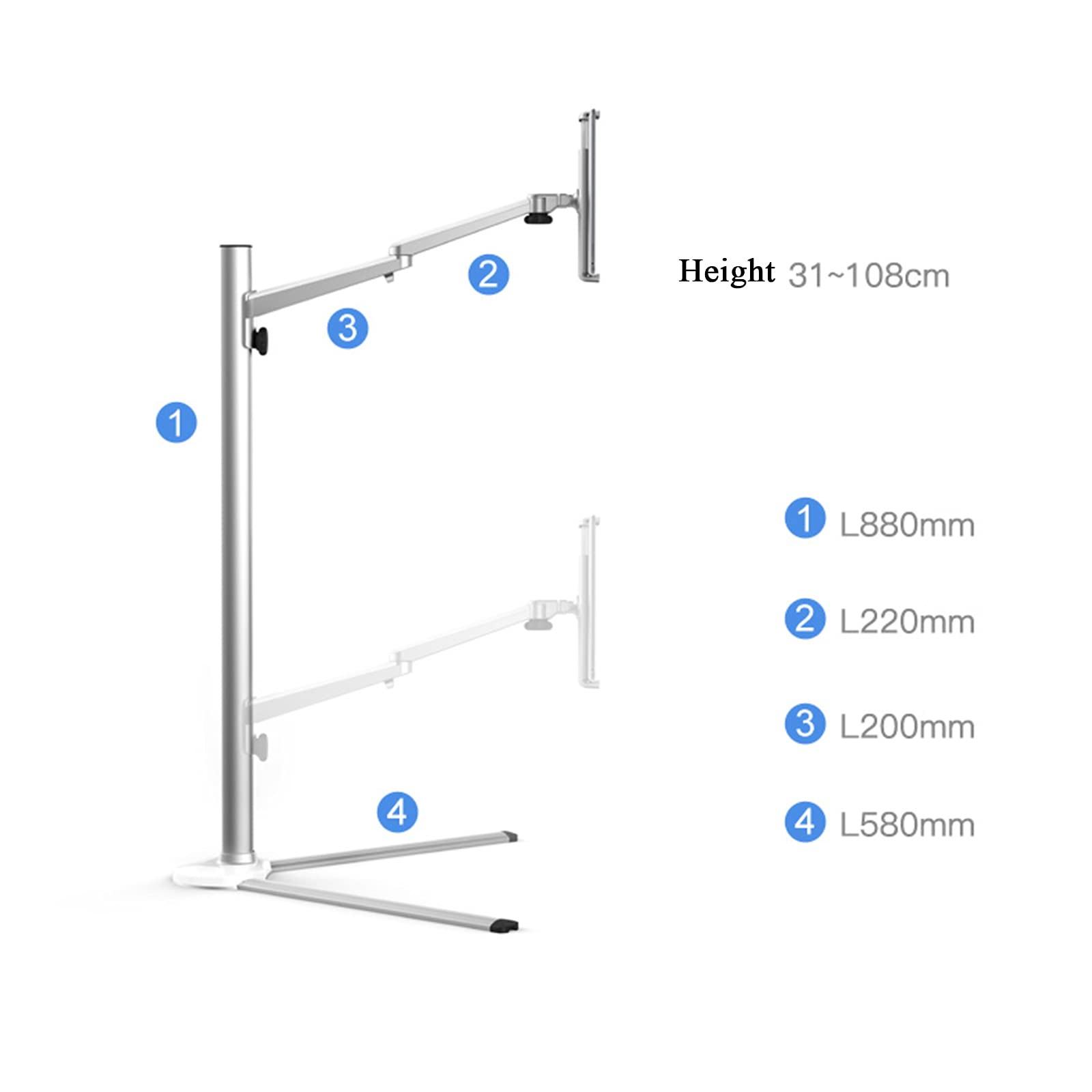 Support de Sol pour Tablette Hauteur/Angle Réglable, Support Universel pour iPad Pro Air Mini iPhone Android 3,5-13 Pouces