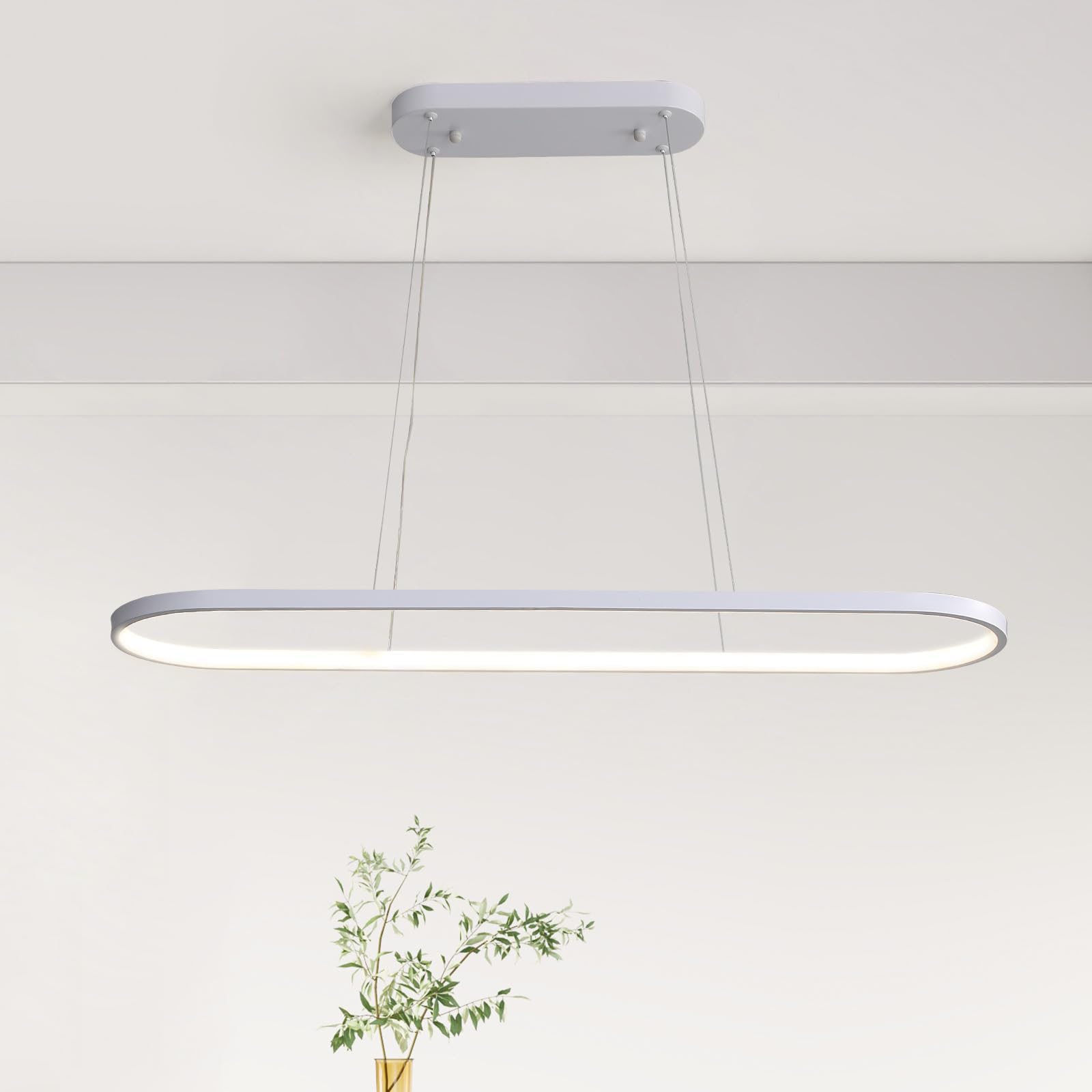 minifair Oval Pendant Light Dimmable LED Hanging Lights Ring Chandelier Modern Table Chandeliers with Remote Control Adjustable Height for Living Rooms Dining Rooms Kitchen Offices White 90cm