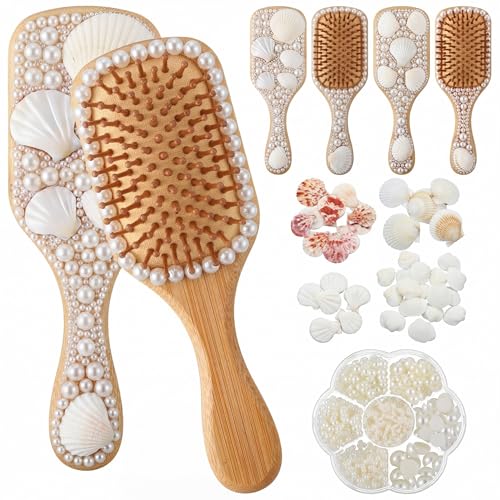 Jaloro 4 Pack Mermaid Hairbrush DIY Kit Craft for Seashell