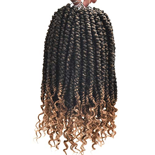 Senegalese Bomb Twist Crochet Braids Pre Twisted Curly Ends Hair Extensions (12inch,#1B/27,8pcs)