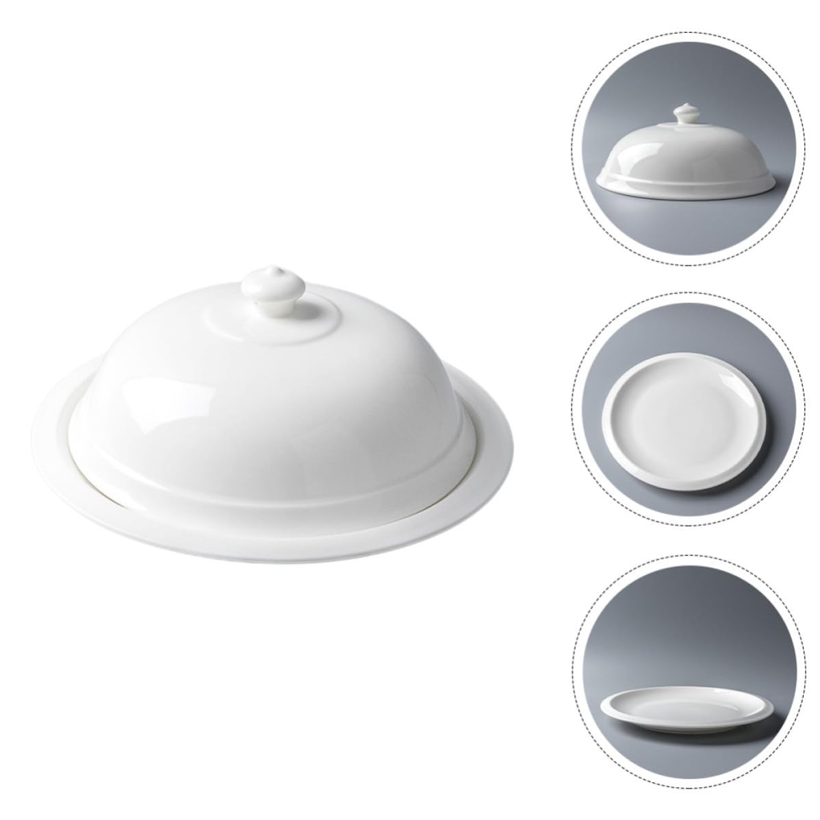 Plato de Cerámica Blanco con Tapa Fácil de Limpiar para Servir Comida al Estilo Francés Adecuado para Restaurante y Hogar
