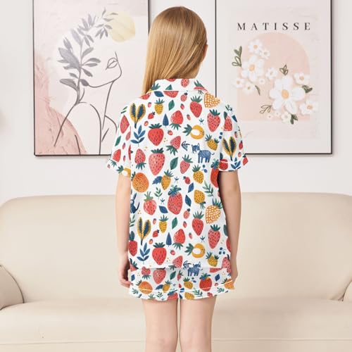 ALAZA Cat Rabbit Strawberry Satin Pajamas Set Short Sleeve Button Down Sleepwear Summer Pjs 2 Piece4