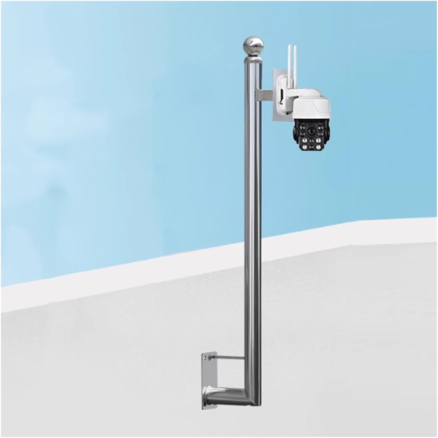 L-Shaped Stainless Steel Camera Pole Bracket, Adjustable 1.6-6.6ft Wall-Mount Security Stand with Installation Accessories for Surveillance Cameras