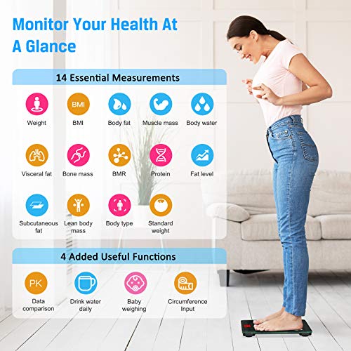 Smart Bluetooth Body Fat Scale, Jack & Rose Digital BMI Weight Scale, Wireless Weight Scale Body Composition Analyzer with Smartphone App, 400 lbs, Black, 11 x 11 Inch