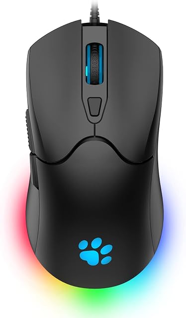 PINKCAT Gaming Mouse Wired, 9600 DPI RGB Gaming Mice, 6 Color Backlight, 6 Programmable Buttons, 7 Adjustable DPI, 1000 CPI Ergonomic Optical Mouse for Windows/Computer/PC/Mac/Laptop - Black
