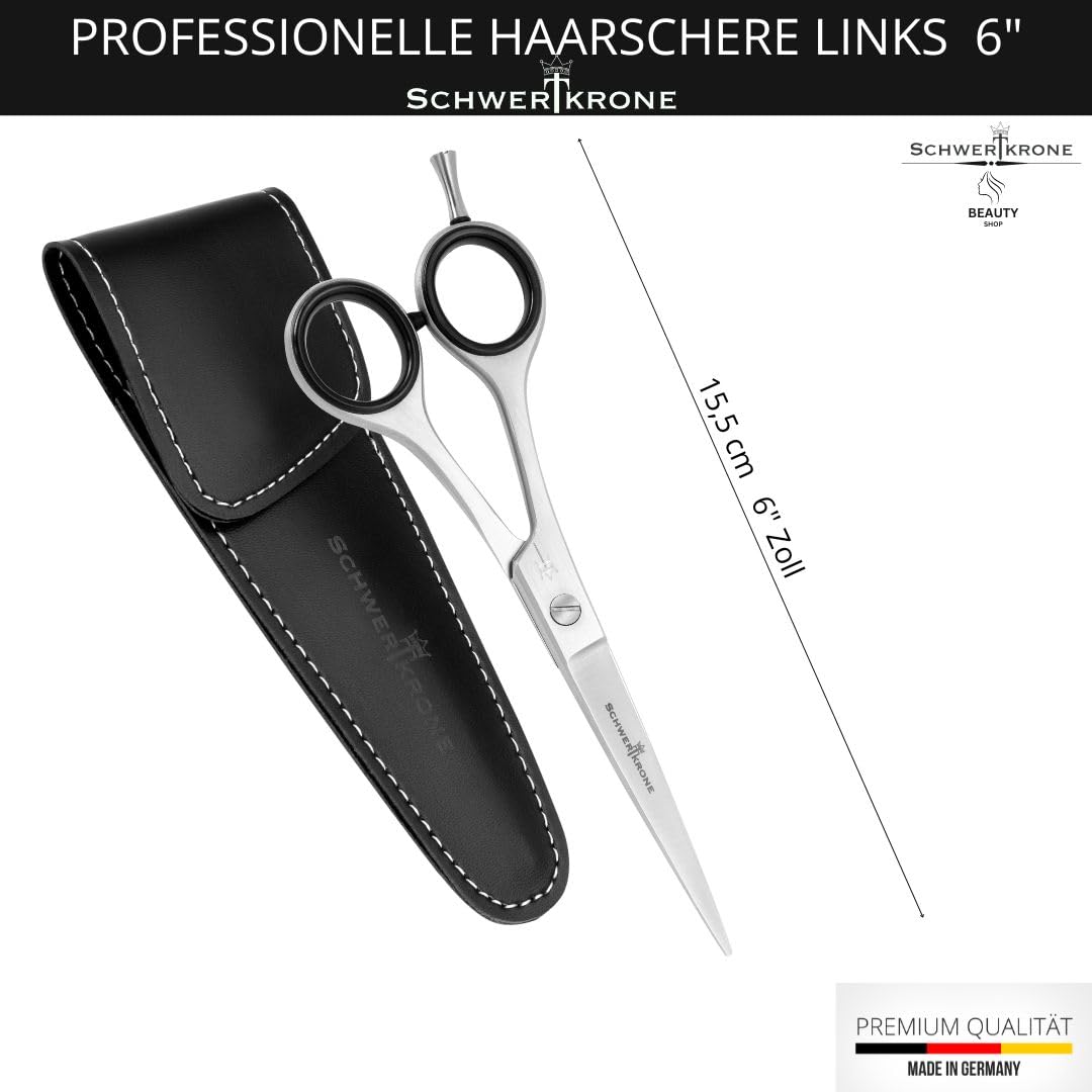 SCHWERTKRONE Tijeras de corte de pelo para zurdos de acero inoxidable [fabricadas en Alemania] – Tijeras de peluquería – Tijeras para cortar el pelo – Tijeras de peluquería – Tijeras de adelgazamiento