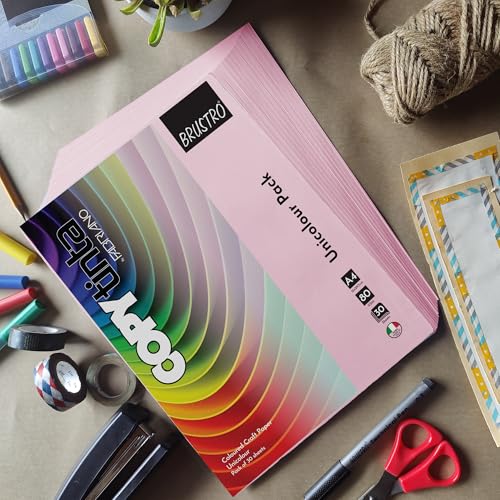 Image of BRUSTRO Copytinta Coloured Craft Paper A4 Size 80 GSM Light Pink Shade (ROSA), 60 Sheets Pack | Double Side Colored, Ideal for Origami, Scrapbooking, Making Card, DIY Art & Craft.