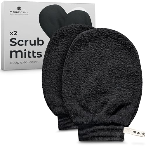 MainBasics Exfoliating Gloves for Shower - Korean Body Scrub Mitts for Dead Skin, Deep Cleansing,...
