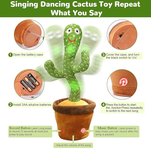 seOSTO Cactus Bailarin, Cactus Bailarin Repite español, Cactus parlanchin, Juguete Cactus de Peluche Que Baila y Repite tu Voz, con Canciones, Dancing Cactus Regalos Adecuados para Niños 4 Seosto Cactus Bailarin, Cactus Bailarin Repite Español, Cactus Parlanchin, Juguete Cactus De Peluche Que Baila Y Repite Tu Voz, Con Canciones, Dancing Cactus Regalos Adecuados Para Niños