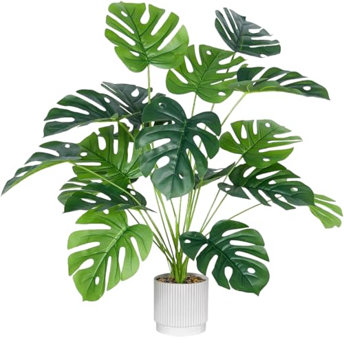 Laelfe 71 cm Planta Artificial Monstera en Maceta, 18 Hojas Planta Falsa Palmera Tropical para Interiores Exteriores Hogares Oficinas Jardines Dormitorio Mesas Escritorios