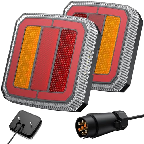 AUTOUTLET 2x Luces Traseras LED para Remolques 7 Pins Conector con Luz de Matrícula, Montaje de Tornillos, 12-30 V, 40 LED, Impermeables IP65 E57 E9 Homologadopara Turismos, Camiones, Caravanas