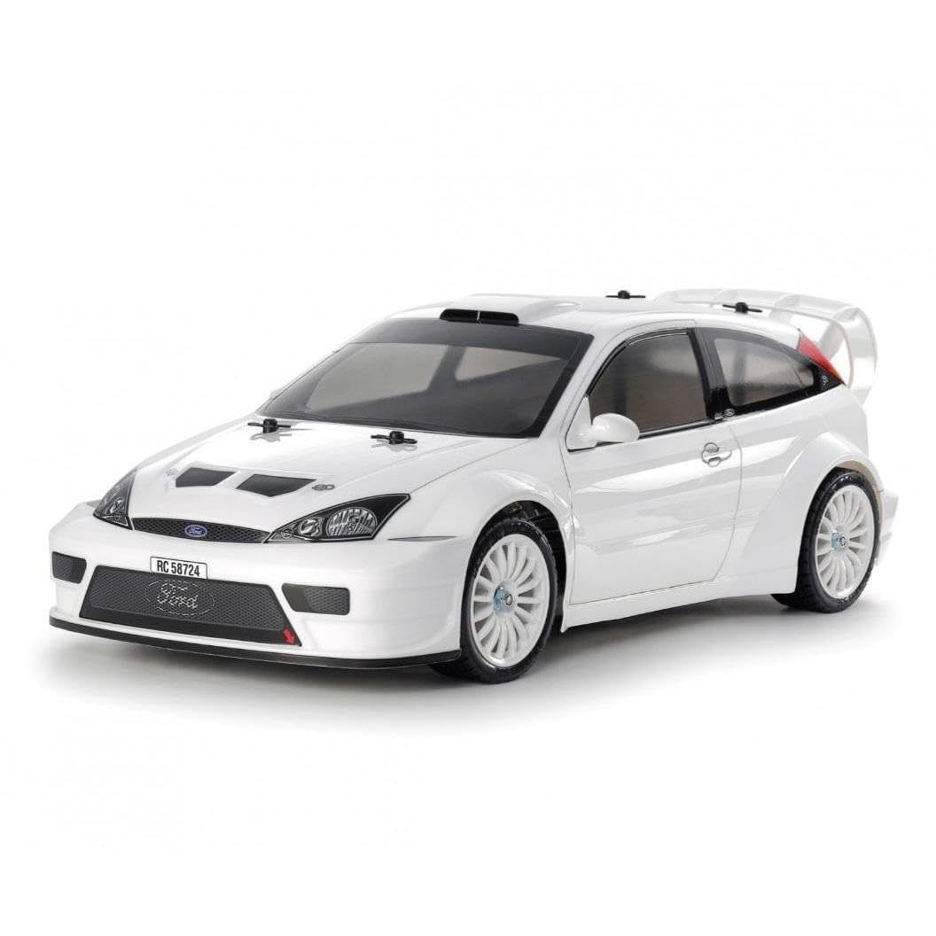 TAMIYA 47495 1:10 RC Ford Focus RS Custom TT-02 Lackiert - ferngesteuertes Auto, Fahrzeug, Modellbau, Zusammenbauen, Hobby, Bausatz, Geschenk, Weiß