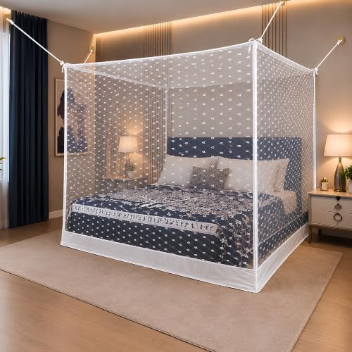 Image of Mosquito Net for King Size Bed & Double Bed, 6x7 Ft, Machhardani | Diamond Wave Design, Premium Poly-Cotton Fabric, Soft Breathable Mesh
