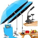 2er-Pack 124cm Sonnenschirm mit Klemme, 360° verstellbar, UPF 50+ UV-Schutz, großer Clip-On Schirm für Strandstuhl, Campingstuhl, Golftrolley und Tisch (Stuhl & Tisch nicht enthalten)