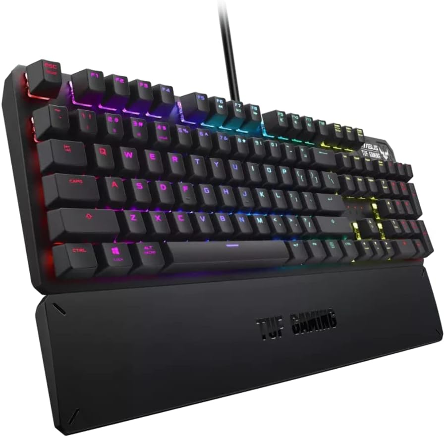 ASUS Mechanical PC Gaming Keyboard for PC - TUF K3 | Programmable Onboard Memory | Dedicated Media Controls, Aura Sync RGB Lighting | Detachable Magnetic Wrist Rest | Highly Durable | Black