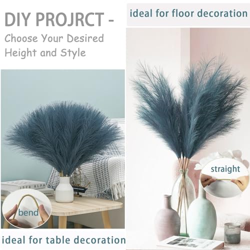 Image of 38 inch 10 Stems Tall Pampas Grass Decor Faux Pampas Navy Blue for Floor Vase