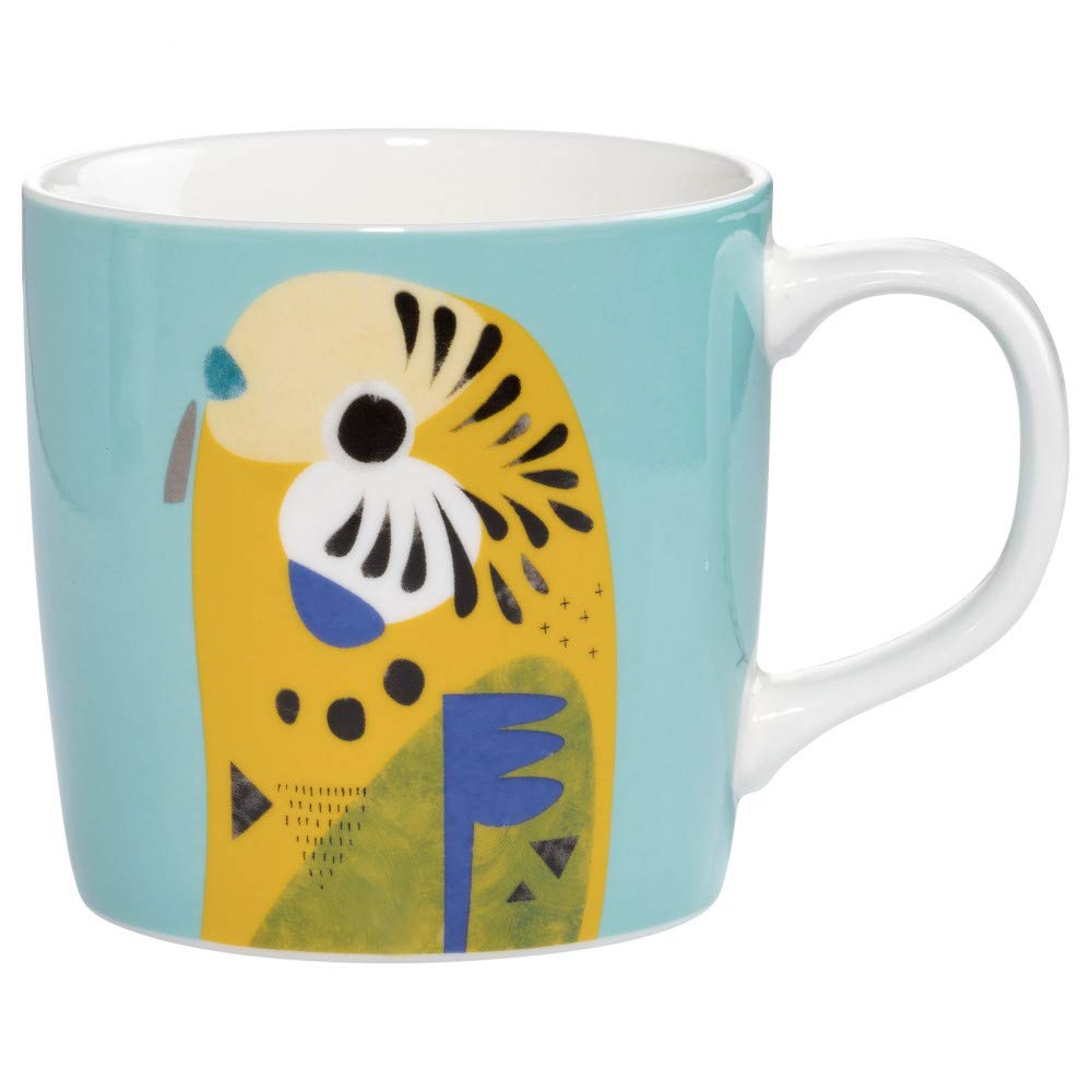 Maxwell & Williams DI0224 Pete Cromer Coffee Cup/Tea Mug with 'Budgerigar' Design, Porcelain, Light Blue, 375 ml