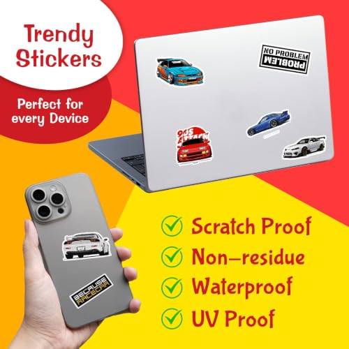 Image of Ultimate Pack of 113 JDM Cars Stickers for Laptop, Journal, Bike Helmet, Diary, Guitar, Mobile Case - Waterproof Residue Free Stickers - Japanese Racing Cars