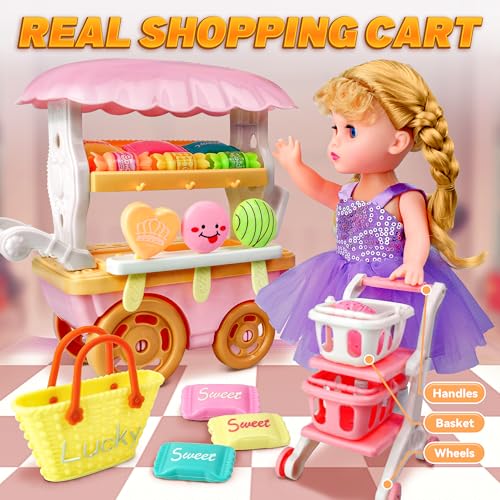 SMILESSKIDDO 12 Inch Baby Doll with Toy Shopping Cart for Kids and Toddler - Baby Doll with Hair Play Set Includes Basket Pretend Grocery Cart & Accessories Perfect for Ages 2 3 4 5 6+