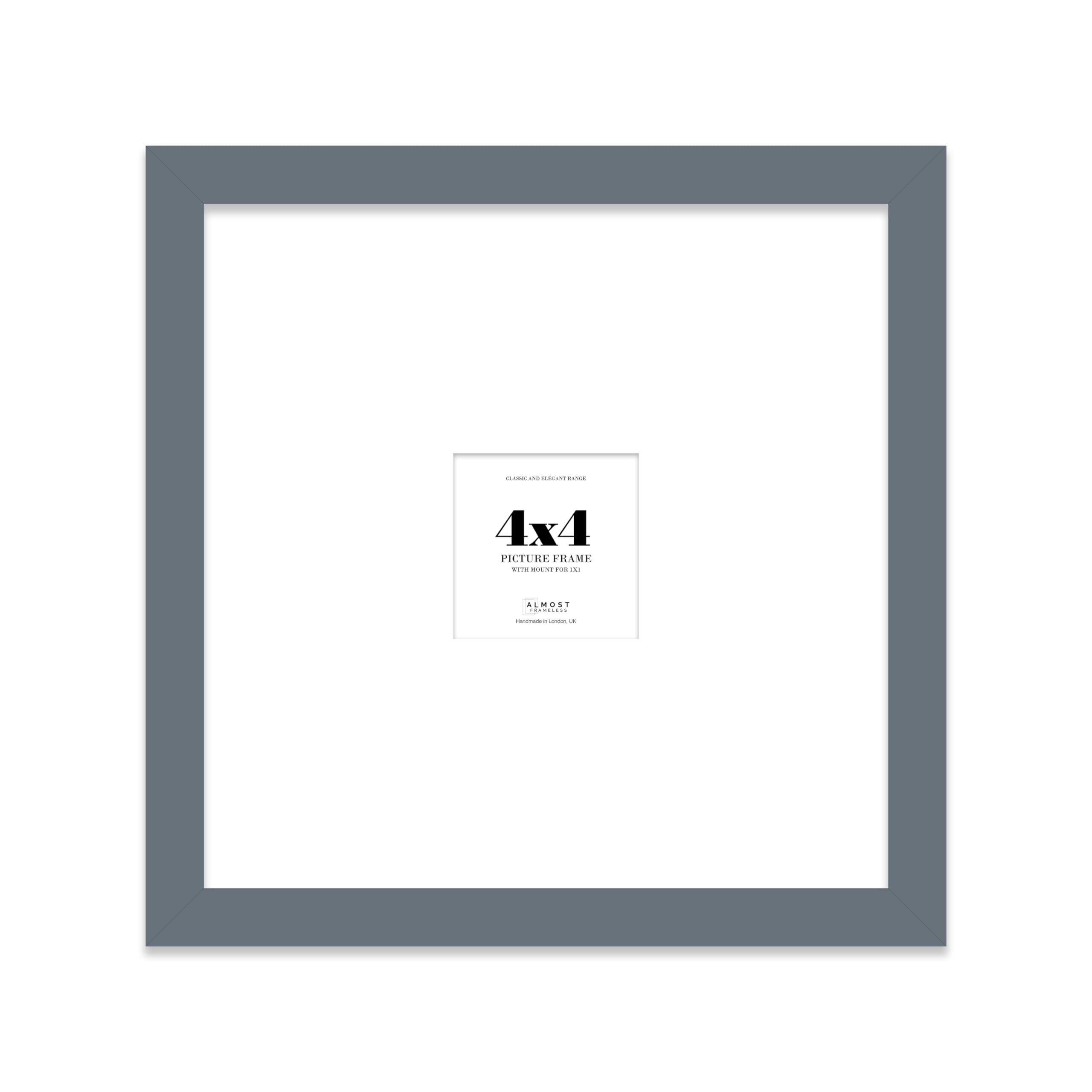 Almost Frameless 4x4 Square Picture Frame, Display Pictures 1x1 With Mat or 4x4 Without Mat, Wall Hanging & Free Standing Photo Frame, Grey, 1 Pack