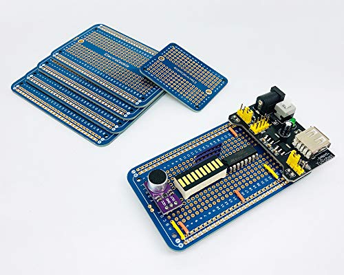 Image of ElectroCookie Solderable Breadboard PCB Board for Electronics Projects Compatible for DIY Arduino Soldering Projects, Gold-Plated (5 Pack + 1 Mini Board, Blue)