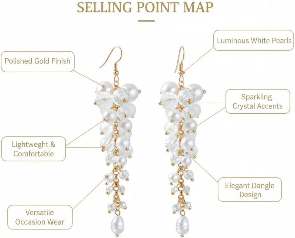Pearl Drop Earrings for Women Trendy, Gold Plated Chain Fringe with Crystal Pearl Dangling Long Tassel Dangle Chandelier Earrings Wedding Prom Jewelry Gifts - Image 2