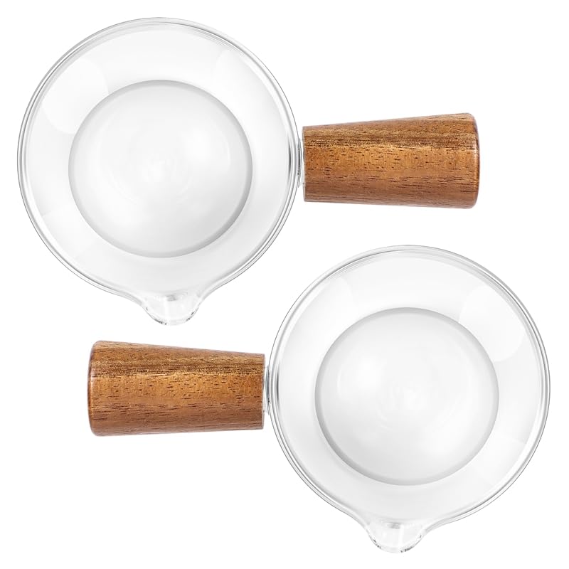 Xnuiasqe 2 piezas de crema de vidrio transparente con mango de madera, mini jarra de café y leche, 50 ml