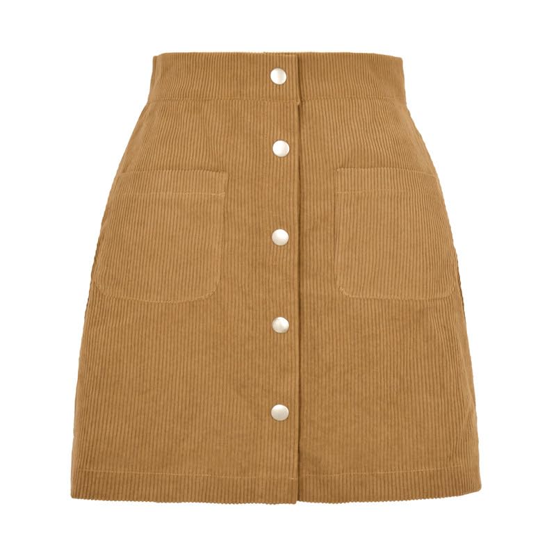 Corduroy Skirts for Women, A-Line Skirts Button Down High Waist Short Skirts with Pockets, Vintage Bodycon