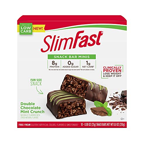 SlimFast Snack Bar Minis, Double Chocolate Mint Crunch, 8g of Protein for Weight Loss, 10 Count Box