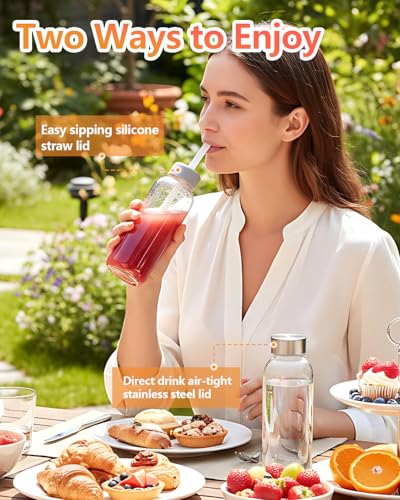 Image of Zukro 10.5oz Glass Juice & Water Bottles with Stainless Steel Lids 4 Pack | Leak Proof Reusable Small Clear Drinking Bottle With Straw for Juicing, Smoothie, Dishwasher & Fridge Safe, BPA Free