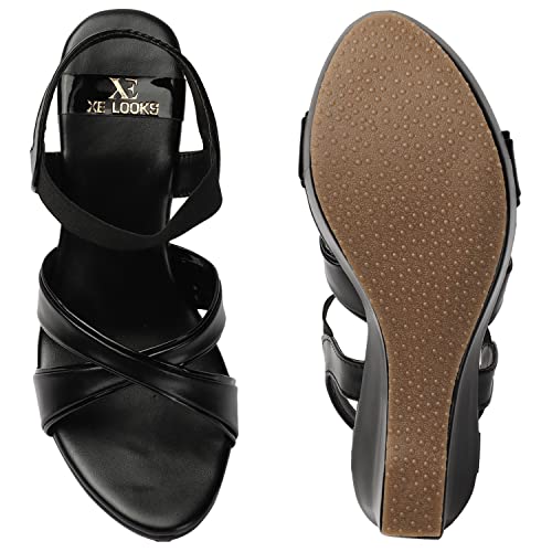 Image of XE Looks Women's Wedge Heel Sandals | Stylish Cross Strap Slip-On Sandals for Girls | Comfortable Cushioned Sole | Open Toe Design | Ideal for Casual Party Office and Formal Wear