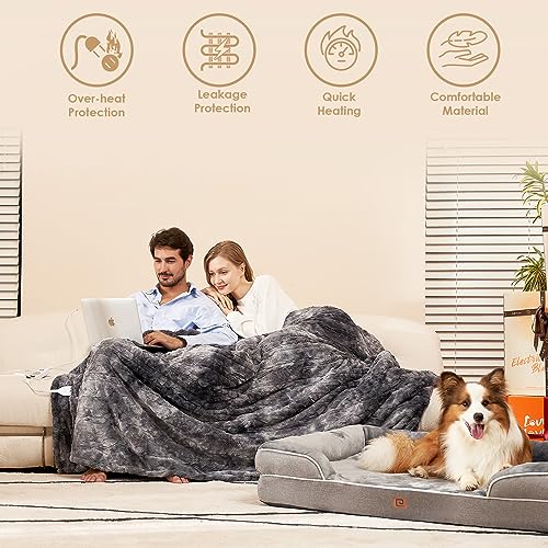 EHEYCIGA Electric Heated Blanket Throw Faux Fur, 10 Hours Auto Shut Off 9 Heating Levels Heating Blanket Throw, Soft Warm Heated Blanket Fast Heating, Faux Fur & Sherpa - Image 3
